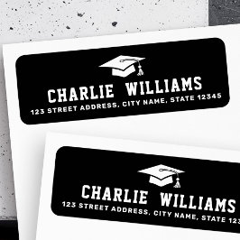 Svart studentmössa, returadress etikett