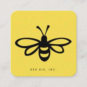 Svart Stylized Bee Illustration på Gult Fyrkantigt Visitkort