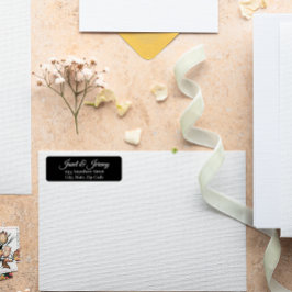 Svart Stylized Namn Bröllop Returadress Etikett