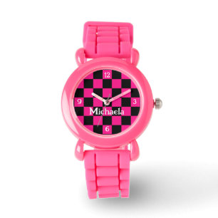Svart styrd shock rosa nummer Ditt namn Armbandsur