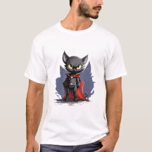 Svart Superhjälte Katt med Röd Cape T-Shirt