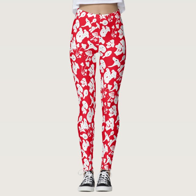 Svart svamp mönster 01b Red BG Leggings (Framsida)