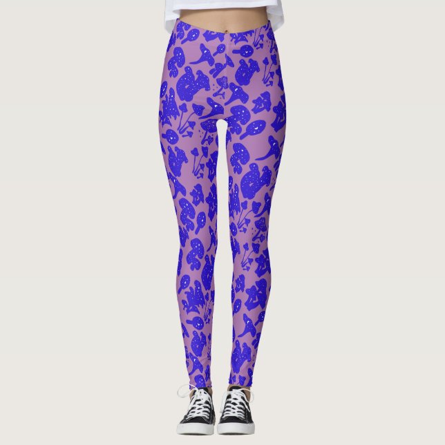 Svart svamp mönster 01blue Lpurple BG Leggings (Framsida)