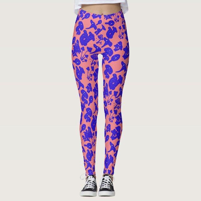 Svart svamp mönster 01blue Rosa BG Leggings (Framsida)