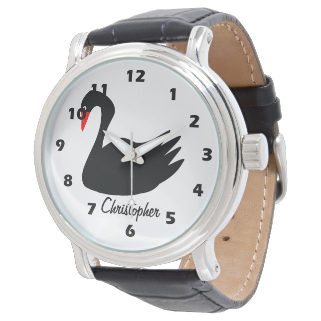 Svart Svan Design Personlig Armbandsur (Vinklad)