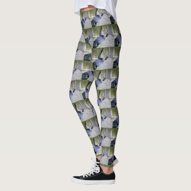 Svart Svan med Spädbarn, baljväxter Leggings (Vänster)