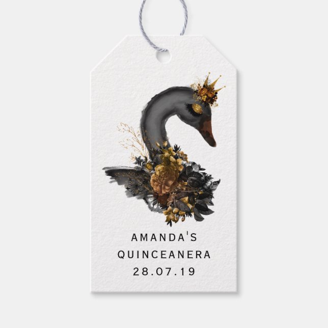 Svart svan Quinceañera Presentetikett (Framsidan)