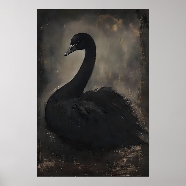 Svart svan-utskrift med dyster stämning, svanportr poster (Framsidan)