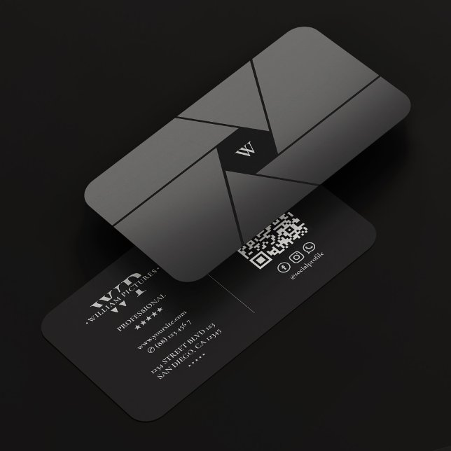Svart, svart, Elegant, fotograf kamera Lens-monogr Visitkort (Photographer Camera Lens Elegant Black Monogram Business Card
)