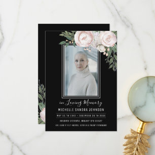 Svart, svart fotopapperkort för Blommigt Tack Kort