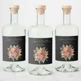 Svart, svart, höstfärg, Bröllop Spritflaskor Etikett