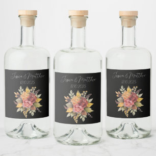 Svart, svart, höstfärg, Bröllop Spritflaskor Etikett