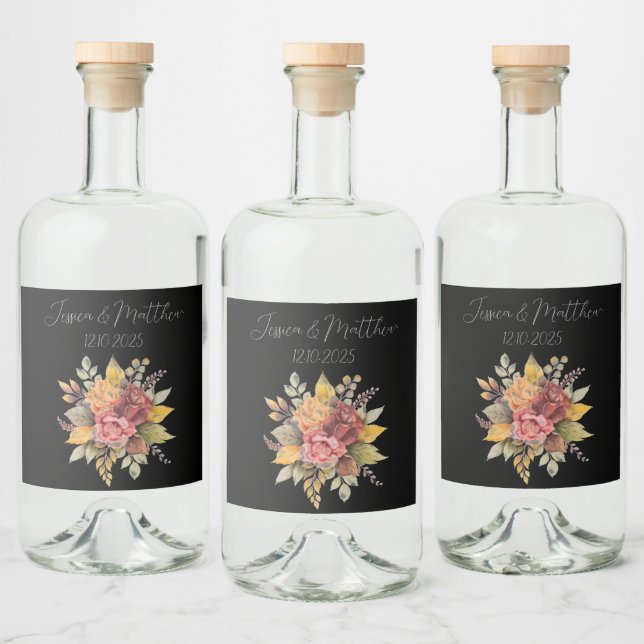 Svart, svart, höstfärg, Bröllop Spritflaskor Etikett (Flaskor)