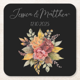 Svart, svart, höstfärg, Bröllop Underlägg Papper Kvadrat