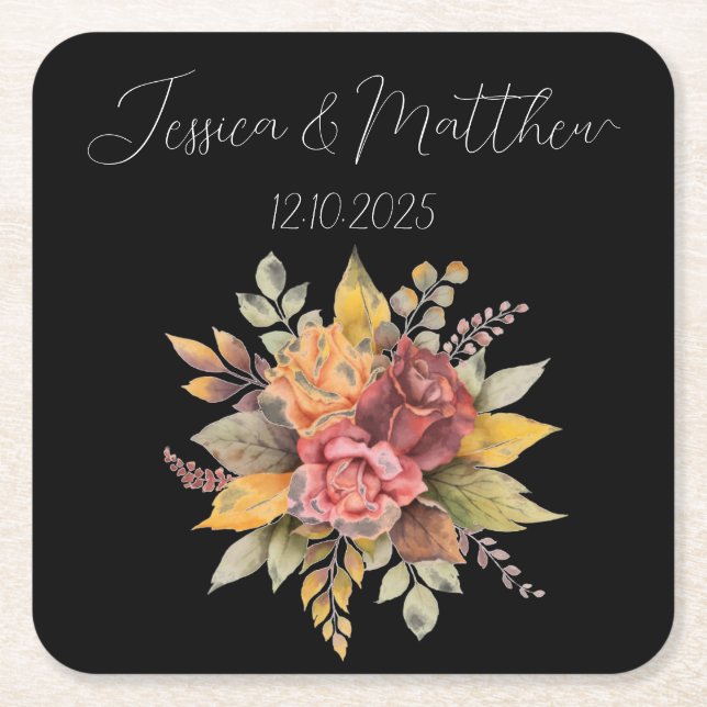 Svart, svart, höstfärg, Bröllop Underlägg Papper Kvadrat (Framsidan)