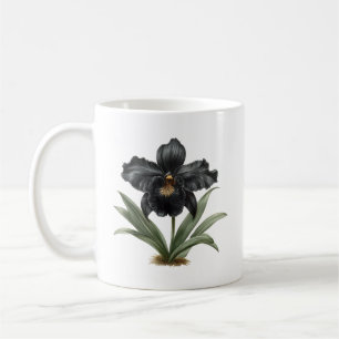 Svart, svart, orchid-kaffe mugg, vintage kaffemugg