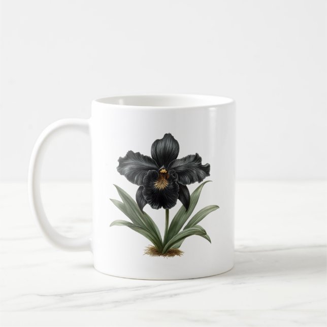 Svart, svart, orchid-kaffe mugg, vintage kaffemugg (Vänster)