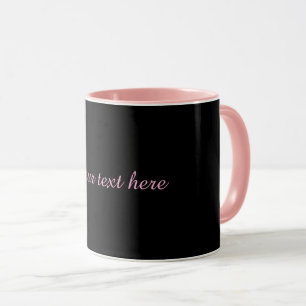 Svart-svart, rosa trim och text, mugg