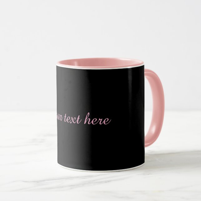 Svart-svart, rosa trim och text, mugg (Framsida höger)
