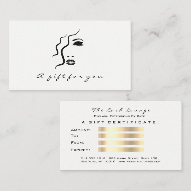 Svart svart vit Guld-lash Makeup Rabattkort (Fram/baksida)