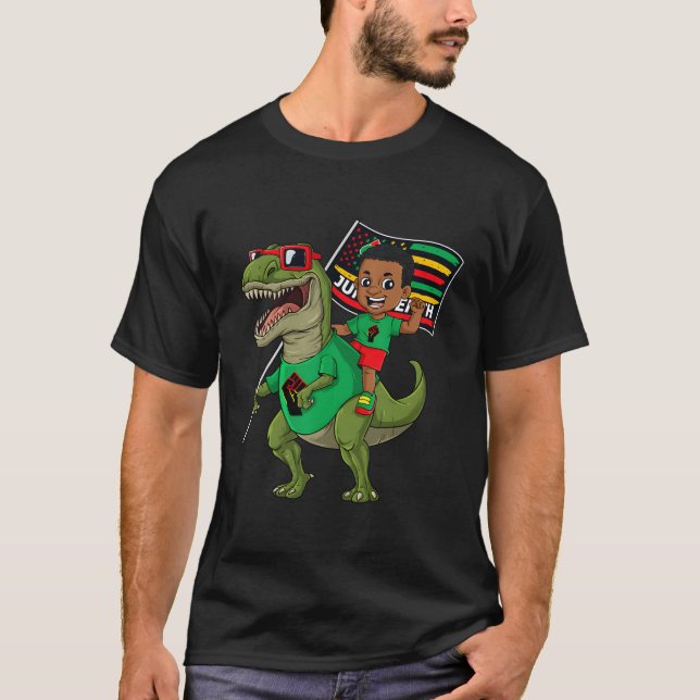 Svart svarta Kung-Riding T Rex Dino Flagga Shirt (Framsida)