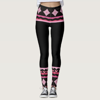 Svärt Svarta och Rosa Grafiska Leggings