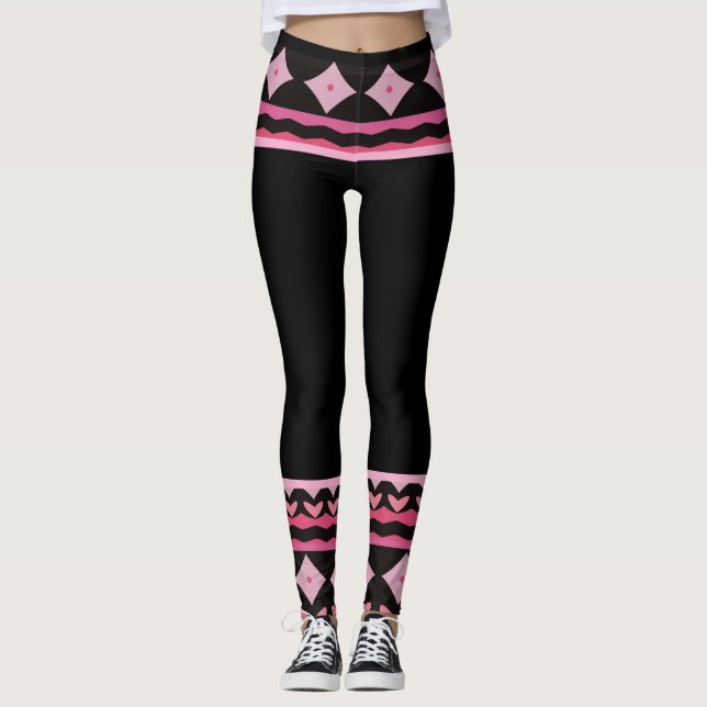 Svärt Svarta och Rosa Grafiska Leggings (Framsida)
