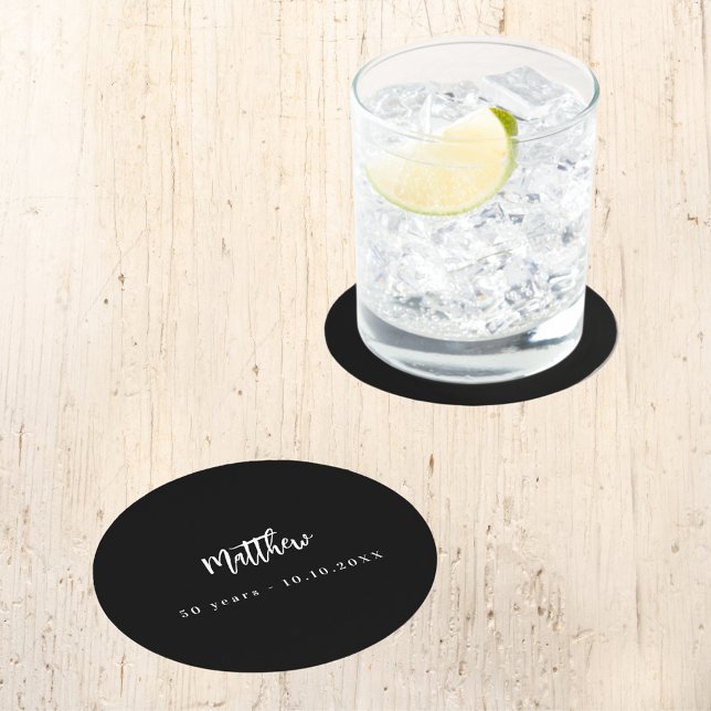 Svart svartvit skript, minimalistisk underlägg papper rund (Skapare uppladdad)