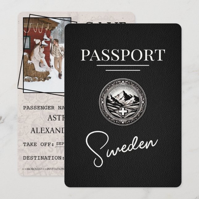 Svart Sverige Passport Spara datum Datumet (Fram/baksida)