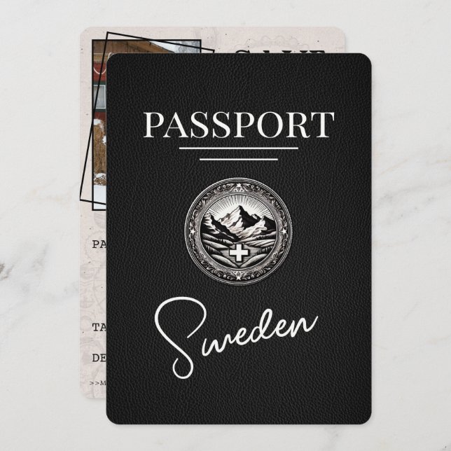 Svart Sverige Passport Spara datum Spara Datumet (Fram/baksida)