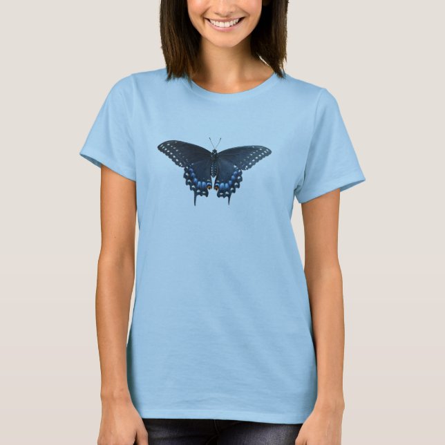 Svart Swallowtail fjärilsT-tröja Tee Shirt (Framsida)