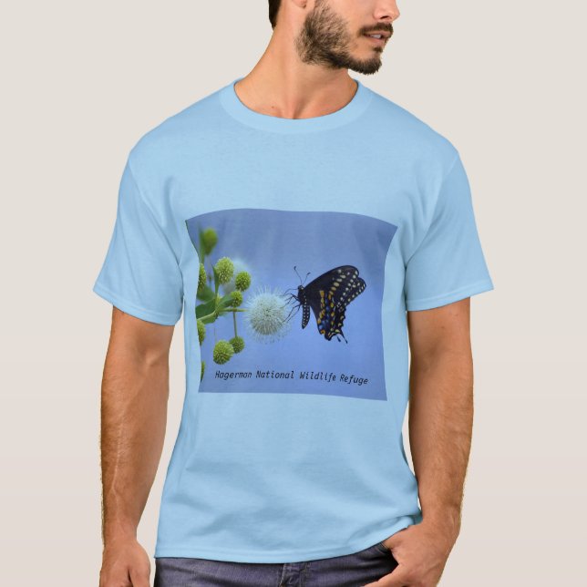 Svart Swallowtail på Buttonbush - T Shirt (Framsida)