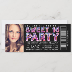 Svart Sweet 16 födelsedagsfest inbjudan