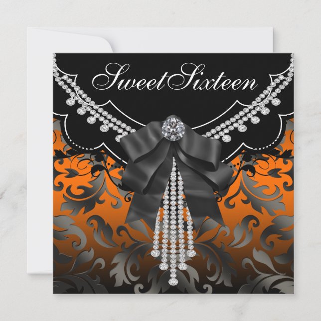 Svart Sweet sixteen-inbjudan till Orangen Skask Inbjudningar (Framsida)