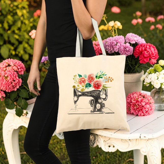 Svart symaskin quiltning skräddare blommig tygkasse (Skapare uppladdad)