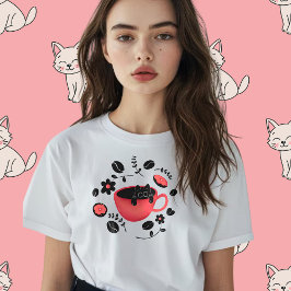 Svart t-shirt för katt och svart kaffe