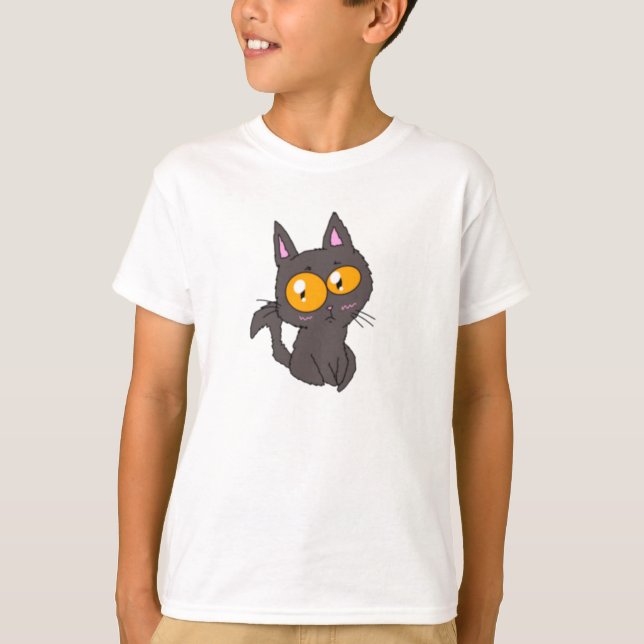 Svart T-Shirt för Kid med Stora Ögon (Framsida)