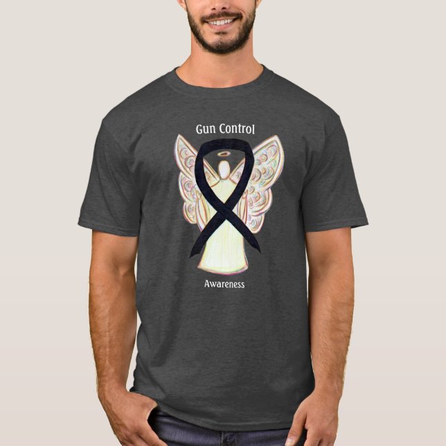 Svart T-shirt med ängel för medvetenhet om vapenko (Framsida)