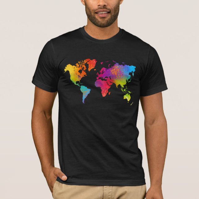 Svart T-Shirt med färgstark världskarta (Framsida)