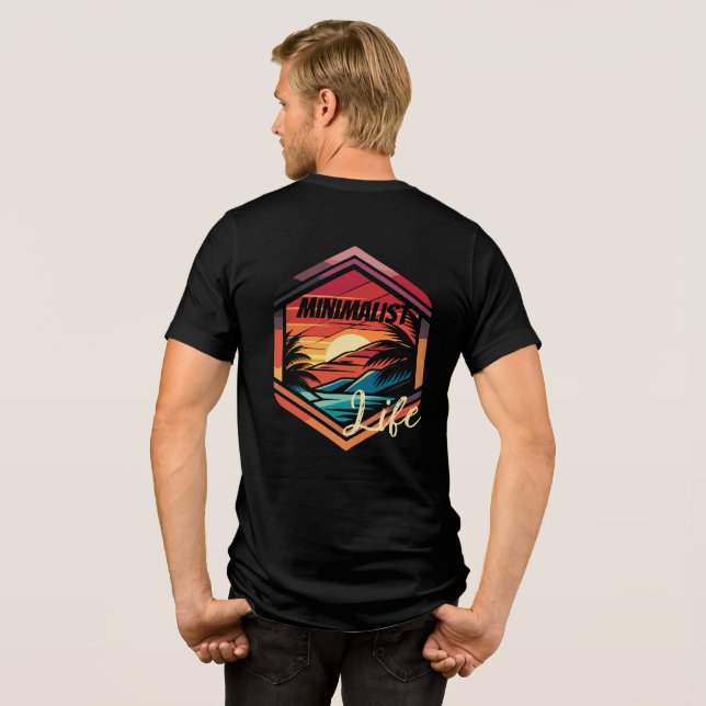 Svart T-Shirt Nature Sunset Handflatan Minimalist  (Baksida Full)