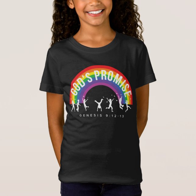 Svart T-Shirt Rainbow Guds löfte om barn (Framsida)