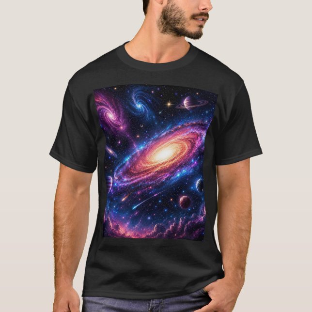 Svart t-shirt rymd design fram och bak (Framsida)