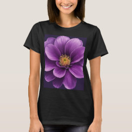 Svart T-skirt för kvinnor med Lila Blomsterutskrif T Shirt