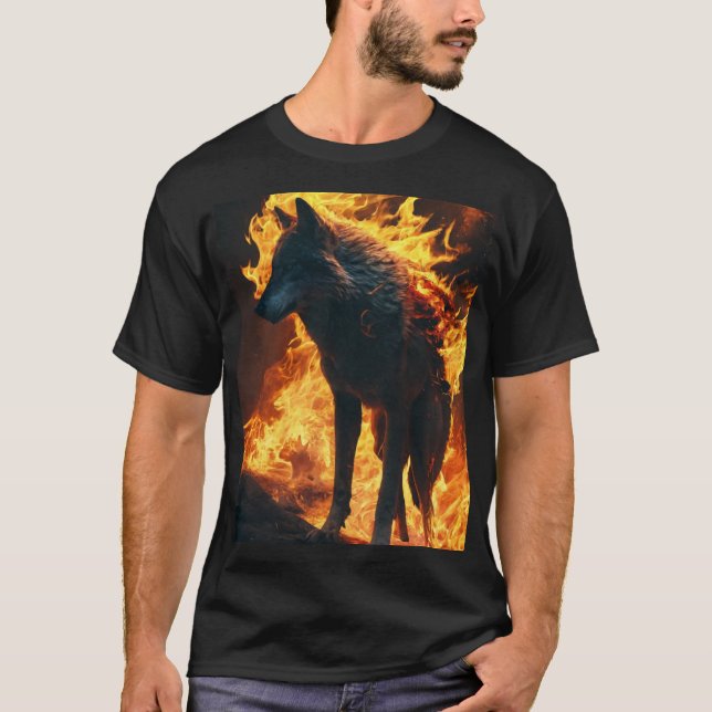 Svart t-skjorta med varg t shirt (Framsida)
