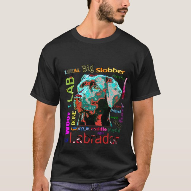 Svart T-tröja för design för Labrador popkonst Tröja (Framsida)