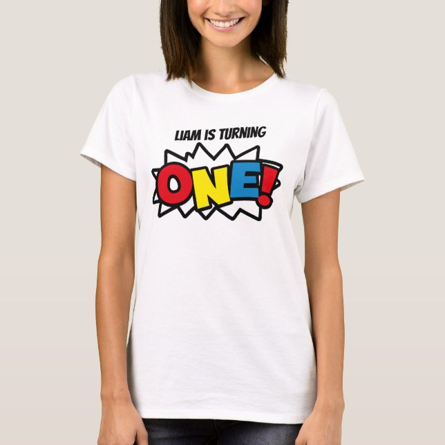 Svart T-tröja för Superhero, födelsedagdräkt T Shirt (Framsida)