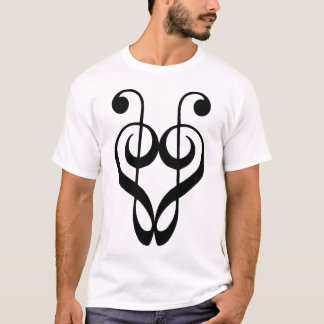 Svart) T-tröja för Trebleklavhjärta ( T-shirt