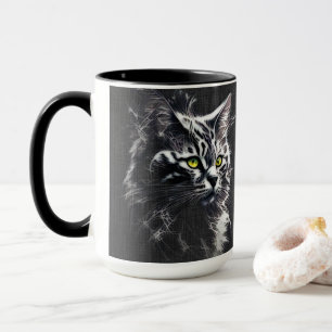 Svart Tabby Maine Coon Katt Gröna Ögon Två-Tons Mu Mugg