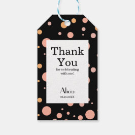 Svart Tack för enkel Rosa och persikopolka Presentetikett