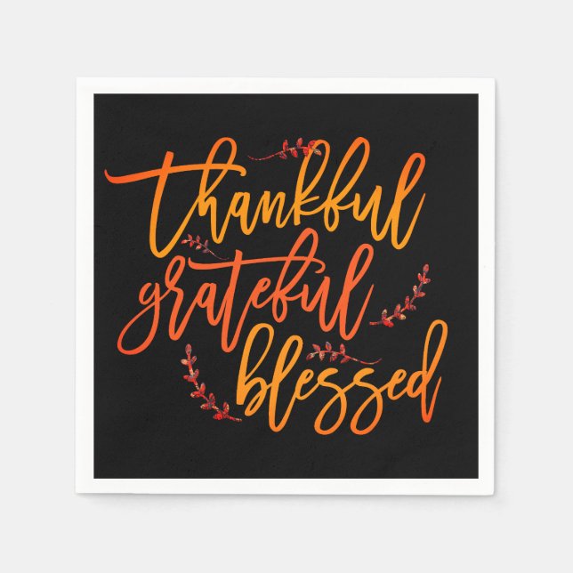 Svart tack för tacksam, välsignad Thanksgiving för Pappersservett (Framsidan)